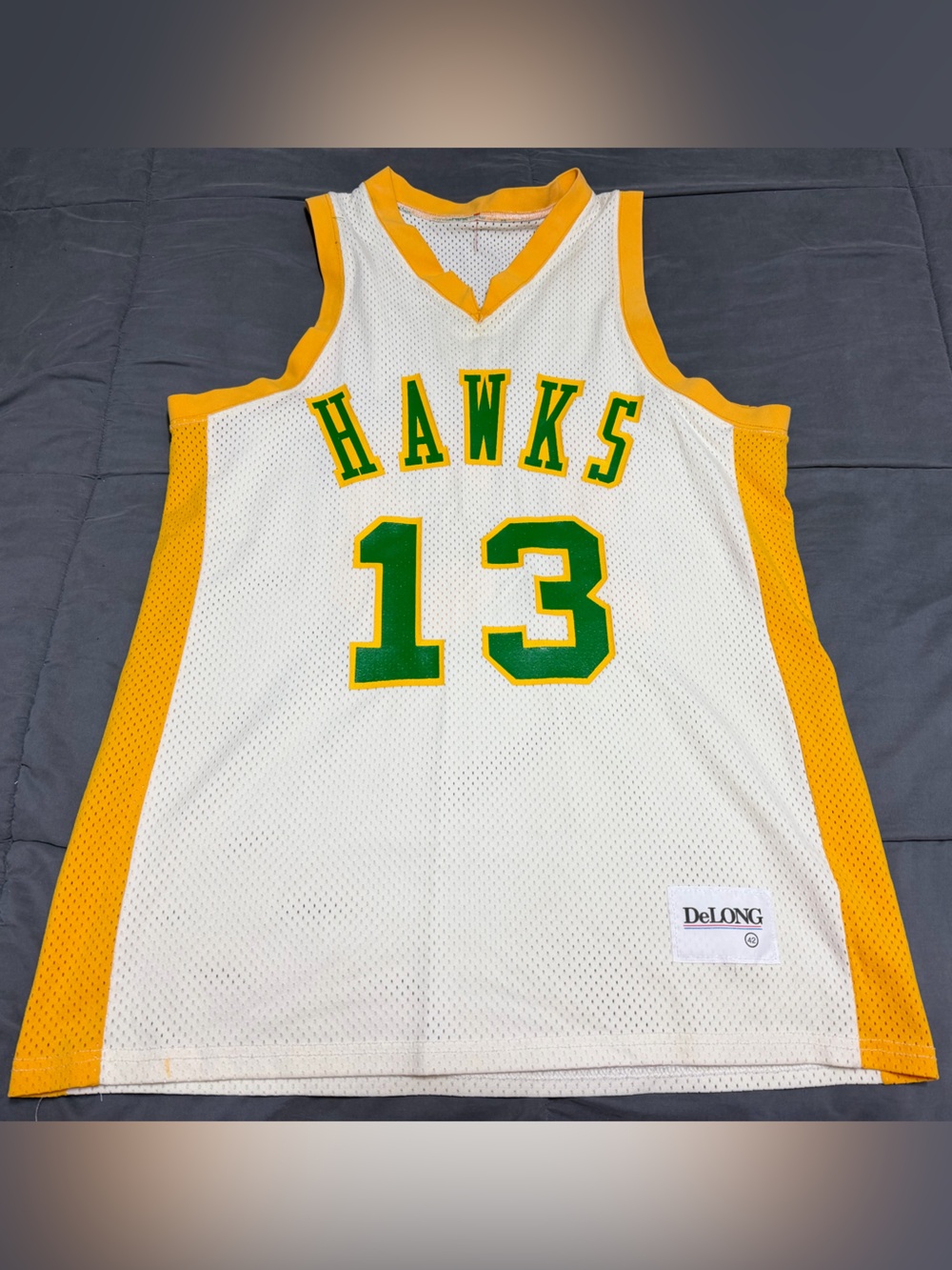 Vintage DEADSTOCK 80’s Delong Basketball Jersey HAWKS #13 Size 42 RARE